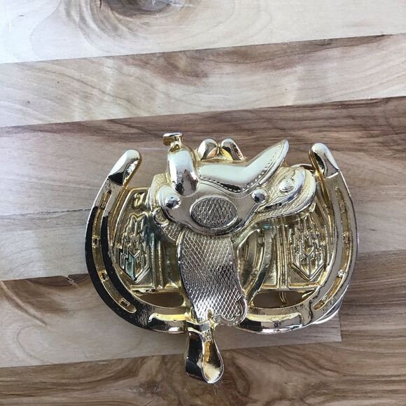 Vintage Saddle Buckle Belt Rodeo SW Gold Equestrian Horses - Picture 1 of 16